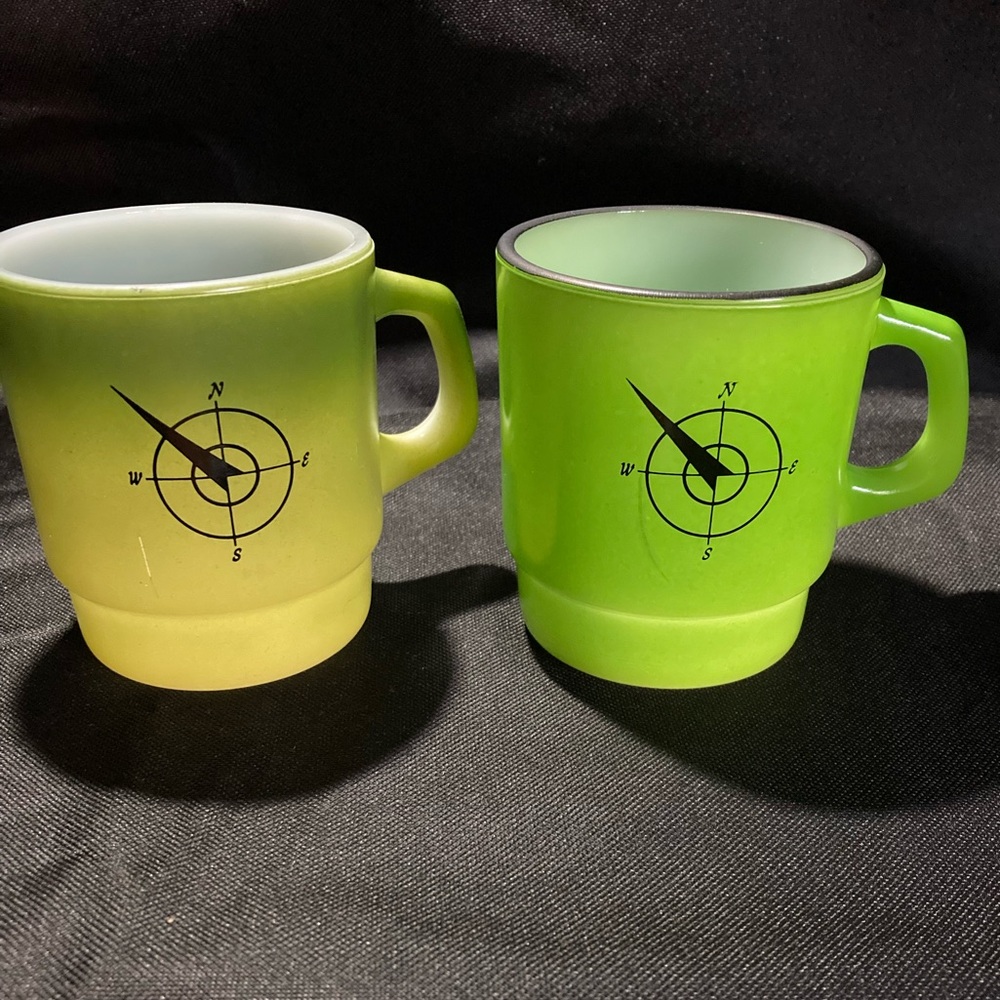 Fire King Stacking Northwestern Bank Gradation 2 Green Mug Milk Glass Vintage